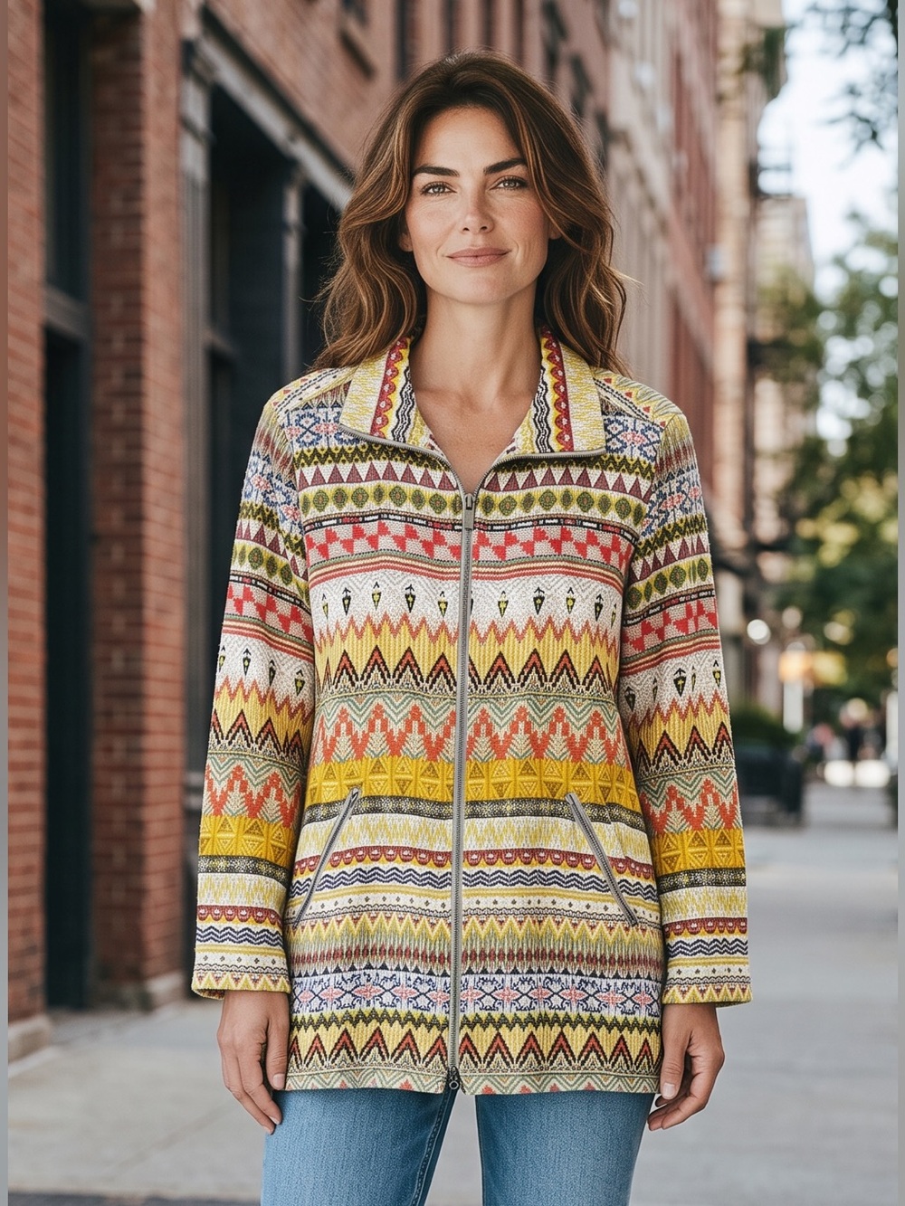 Multiples Lightweight Zip Front Long Sleeve Tunic Top Size Large